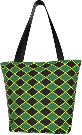 AOOEDM Tote Bag Stripe Caribbean Island Jamaican Flag Shopping Bags Small Reusable Market Bag Beach Tote Bags Travel Totes