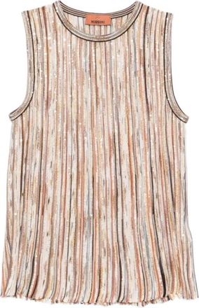 Missoni Geribbelde mouwloze top van gemengd viscose met pailletten - Dames - Tops zonder mouwen - Veelkleurig - M - Pailletten - Tops