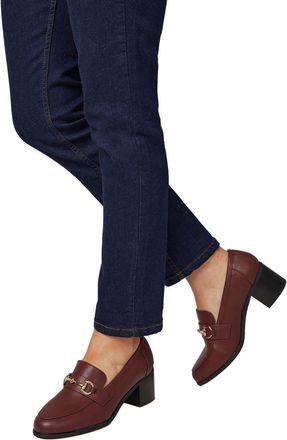 Wallis Wide Fit Lydia Faux Leather Snaffle Trim Apron Front Medium Heeled Loafers, 7, Berry