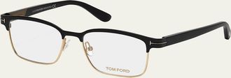 Tom Ford Shiny Metal Square Eyeglasses, Rose Gold/Black