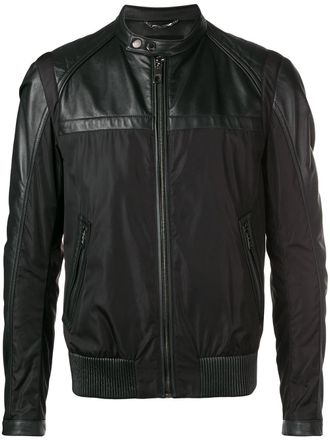 Dolce & Gabbana leather-panelled jacket - men - Polyamide/Lamb Skin/Polyamide/Lamb Skin - 48 - Black
