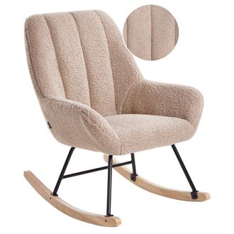 Beliani Mecedora De Boucl&eacute; Elegante Tapicer&iacute;a De Borreguito Patas De Metal Negro Reposabrazos Respaldo Amplio Sala De Estar Beige Kinno