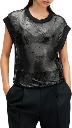 AllSaints Shane Mixed Media Chainmail Top in Black at Nordstrom Rack, Size X-Small