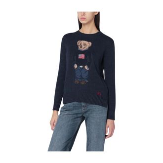 Polo Ralph Lauren Round-neck Knitwear, female, Blue, Size: XS Bear Sweater