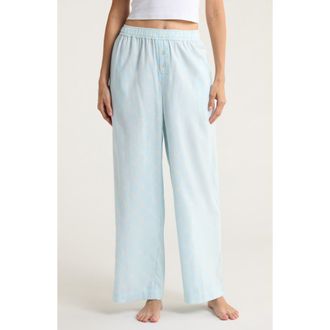 Open Edit Print Flannel Boxer Pajama Pants in Blue- Ivory Argyle Bow at Nordstrom Rack, Size X-Small