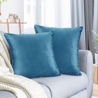 OEM Fundas De Almohada De Terciopelo, Color Liso, Cuadradas, Suaves Y Decorativas, Aptas Para Sof&aacute;s, 45 X 45 Cm, Azul Para&iacute;so, Paquete De 2