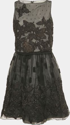 Alice & Olivia Alice + Olivia Black Embroidered Embellished Mesh Top & Skirt Set