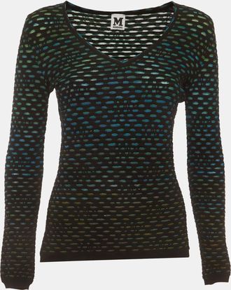 M Missoni Black/green Knit V-Neck Top