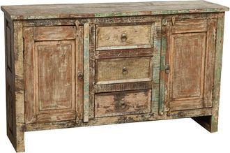Biscottini International Alacena De Madera Maciza Reciclada Acabado Con Efecto Envejecido Talla L138xpr36xh84 Cm