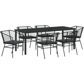 vidaXL vidaXL Garden Dining Set 7 pcs Black Poly Rattan