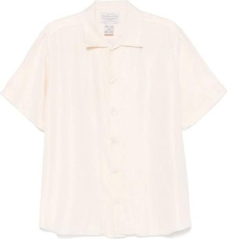 RANRA Zijden Cubaanse Kraag Shirt - Heren - Korte mouwen Overhemden - Beige - M - Overhemden