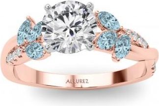 Allurez Lab Grown Diamond & Lab Aquamarine Marquise Leaf Engagement Ring 14K Rose Gold (0.38ct)
