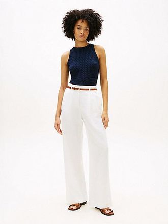 Tommy Hilfiger Linen Blend Belted Wide Leg Trousers