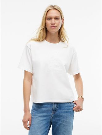 Tommy Hilfiger Womens Crest Logo Garment-Dyed Boxy T-Shirt - Ecru - XXL