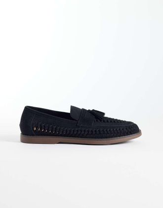 schuh Robbie - Mocassini intrecciati neri con nappe-Nero