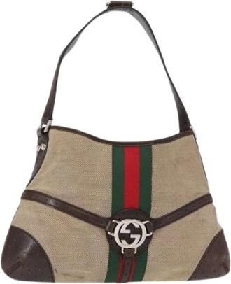 Gucci Pre-owned Shoulder Bags, female, Beige, Size: ONE SIZE Pre-owned Vintage Canvas Shoulder Bag