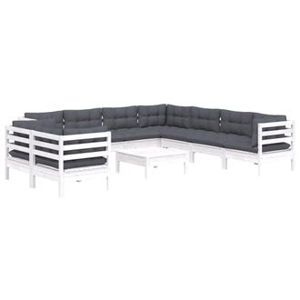 vidaXL Vidaxl - Set Divani Da Giardino 10 Pz Con Cuscini Bianchi Legno Di Pino