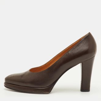 Casadei Size 40 Dark Brown Leather Platform Pumps