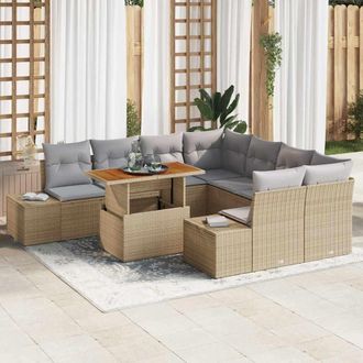 vidaXL Set Divano Da Giardino 9 Pcs Beige Poly Rattan - Vidaxl