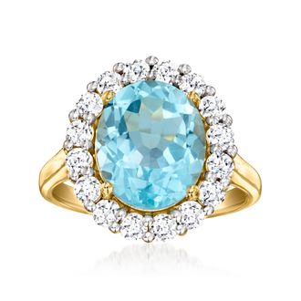 Ross-Simons Sky Blue Topaz Ring With Lab-Grown Diamonds in 18kt Gold Over Sterling