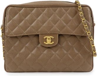 Chanel Vintage Front Pocket Camera Quilted Caviar Brown Leather Handbag (Pre-Owned)