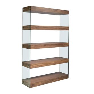 Angel Cerd&aacute; Walnut & Glass Bookcase with 10cm Shelves in Brown