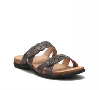 Taos Womens Braidie Leather Slide Sandal In Dark Grey