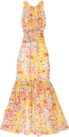 By Ti Mo Sierlijke Halternek Maxi Jurk - Dames - Maxi kleedjes - Veelkleurig - XS - Leer - Kleedjes