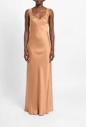 Forte_Forte Abito lungo slip dress in raso con inserti in pizzo