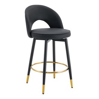 STILVORA Lote De 2 Taburetes De Bar Giratorios, Respaldo Calado, Para Cocina Y Barra, Metal Y Piel Sint&eacute;tica, Negro