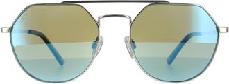 Serengeti Eyewear Aviator Shiny Silver Saturn Polarized 555nm Blue Sunglasses