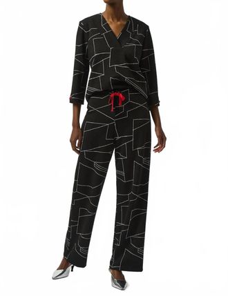 Joseph Ribkoff Abstract Print Pull On Wide Leg Pants In Black/off-White