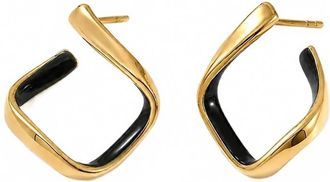 Gold & Honey Womens Square Enamel Huggie Hoop Earrings In Black