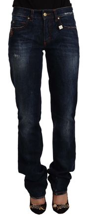 Gianfranco Ferre Donkerblauwe Gewassen Mid Waist Katoenen Denim Rechte Jeans