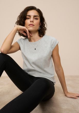 Tamaris T-Shirt TAMARIS, Damen, Gr. 34, grau (mittelgrau, melange), Single Jersey, Obermaterial: 95% Viskose, 5% Elasthan, Basic, regular fit h&uuml;ftbedeckend, R