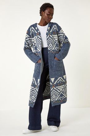 Roman Aztec Print Longline Cardigan