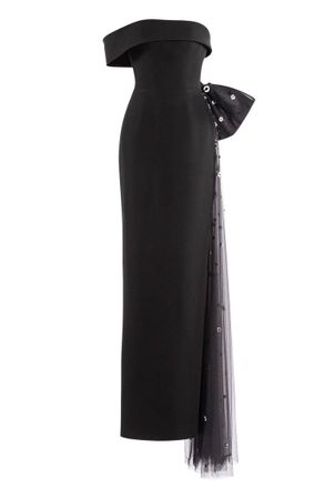 Saiid Kobeisy Crepe Off-Shoulder Dress With A Tulle Bow