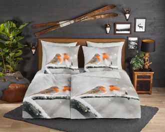 Good Morning Wendebettwäsche »Greets« 2 Stk. tlg. Biber, 135x200, Warm, Weich, Wendeoptik, Reissverschluss, Vogel, Grau