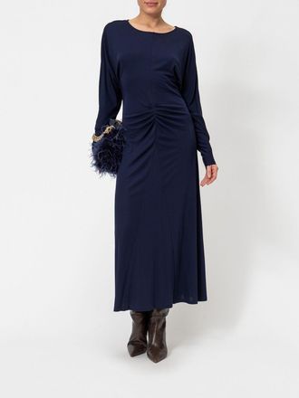 Twinset Midi Dress in Viscose Jersey with Ruched Waist and Round Neck