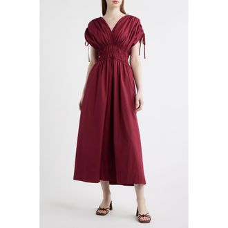 Vince Camuto Cotton Poplin Ruched Tie Shoulder Dress in Wine at Nordstrom, Size 14