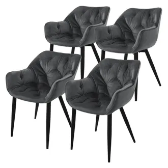 ML Design Set 4 Sedie Per Sala Da Pranzo In Velluto Antracite Poltroncine Da Salotto Imbottite Con Braccioli Gambe In Metallo Poltrone Per Soggiorno Con Schiena