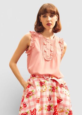 ModCloth Something Sweet Ruffle Top in Strawberry Shake at Nordstrom, Size X-Large