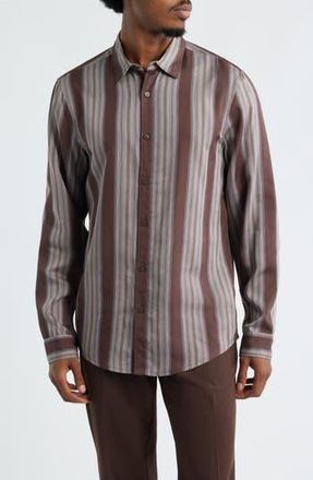 Open Edit Stripe Long Sleeve Button-Up Shirt in Brown Fading Stripe at Nordstrom Rack, Size Xx-Large