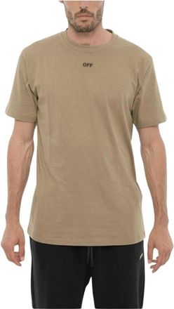 Off-white Slim Fit T-shirt met ronde hals en geborduurd logo - Heren - T-shirts - Beige - L - Katoen - Tops