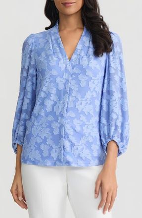 Kasper Burnout Floral Woven Shirt in Paris Bleu at Nordstrom, Size X-Large