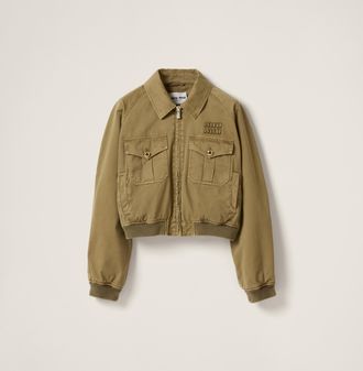 Miu Miu Garment-dyed Cotton Satin Bomber Jacket, Woman, Olive Green, Size 38