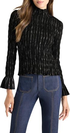 Cinq à Sept Cooper Metallic Smocked Top in Black/Silver at Nordstrom, Size X-Small