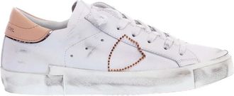 Philippe Model Witte Leren Sneakers met Roze Inzetstuk - Dames - Sneakers - Wit - 36 EU - Leer - Schoenen