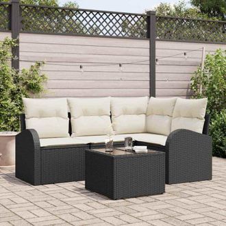 vidaXL Vidaxl - Conjunto De Sof&aacute; De Jard&iacute;n Con Coj&iacute;n 5 Pcs Negro Polirat&aacute;n