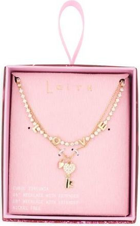 Leith Set of 2 Love & Key Cubic Zirconia Pendant Necklace in Clear- Gold at Nordstrom Rack